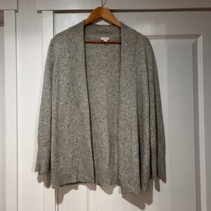 J Crew Merino Wool Gray Heather Ribbed Cardigan Sweater Open Front Women's Small
